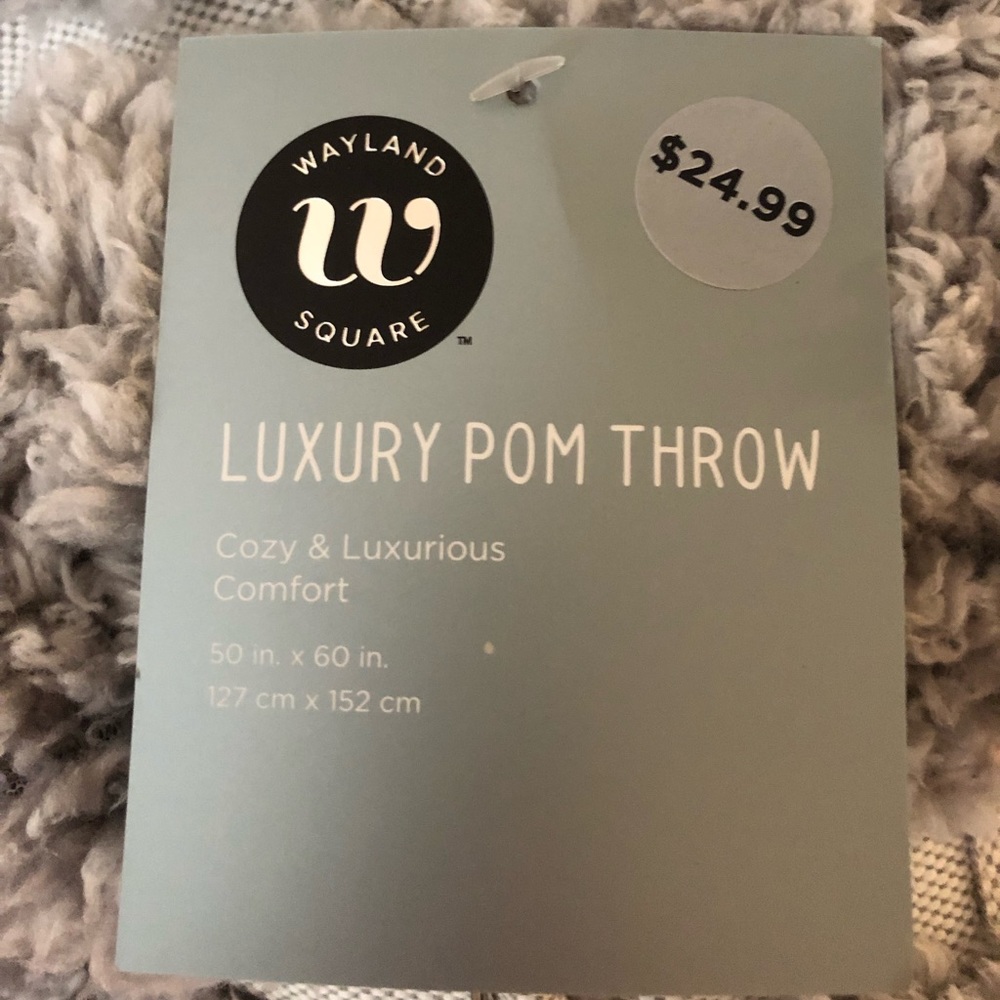 Luxury Pom Throw Wayland Square Soft Grey Blanket with Pompoms NWT - Picture 2 of 5